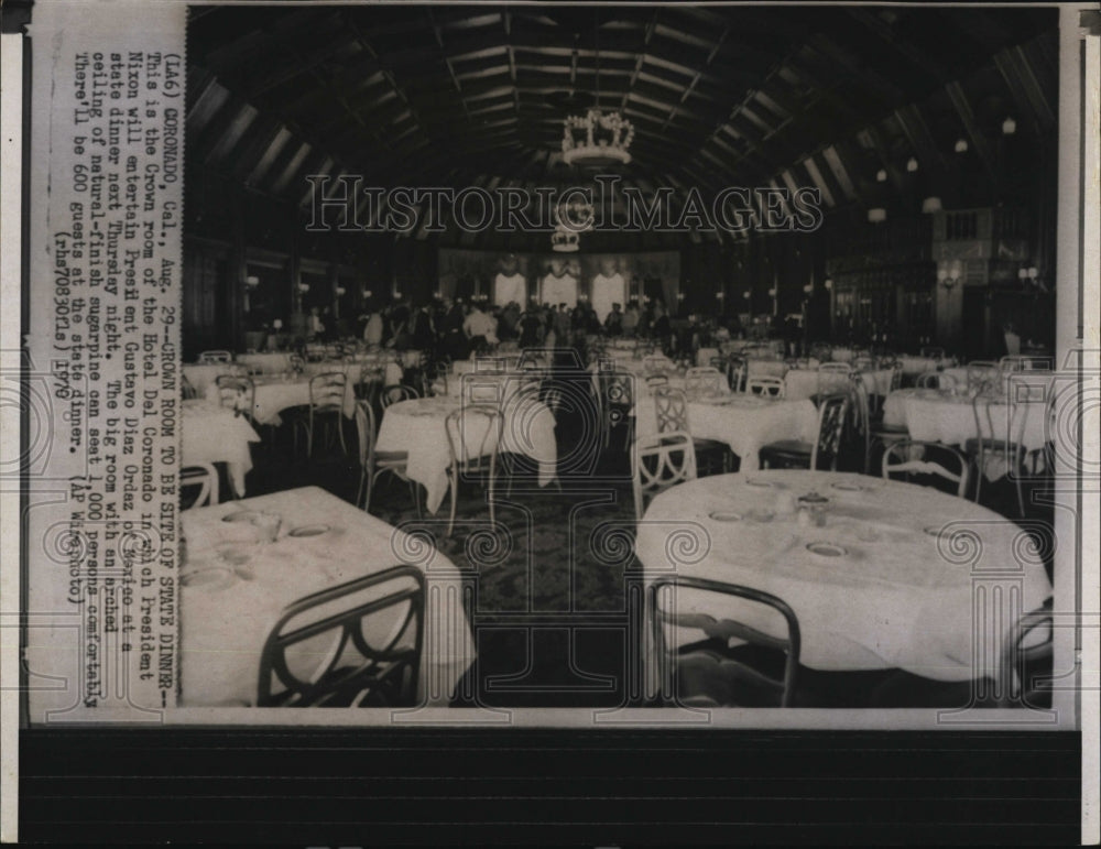 1970 Press Photo Crown Room of the Hotel Del Coronado - Historic Images