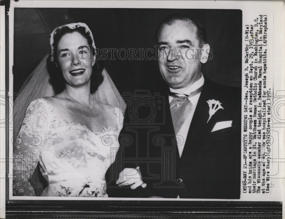 1953 Press Photo Sen. Joseph McCarthy, bride - RSM08291 - Historic Images