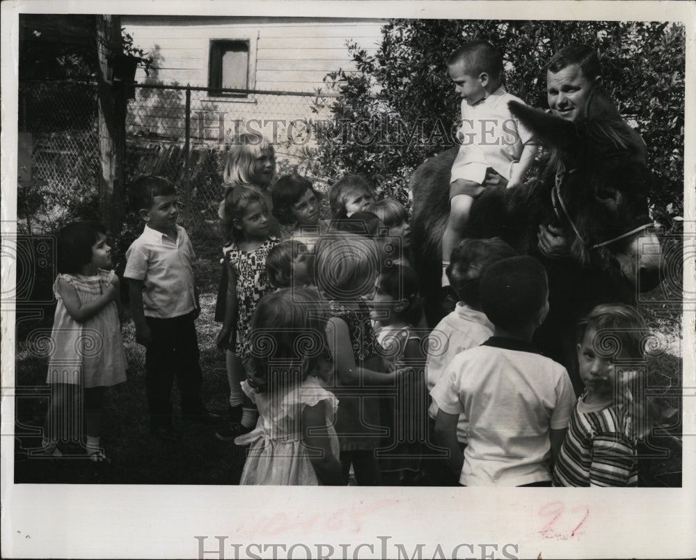 1968 Press Photo Clark Dixon on burro, Missy, at his birthday party - RSM08519 - Historic Images