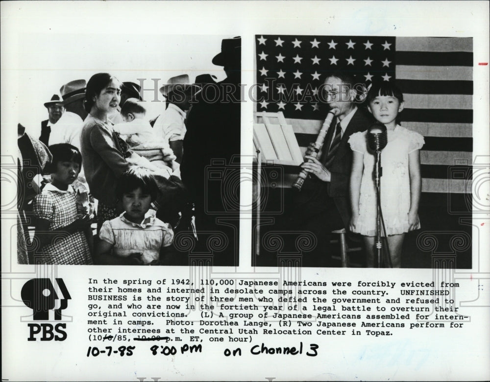 1985 Press Photo Unfinished Business (Documentary) on Japanese Americans - Historic Images