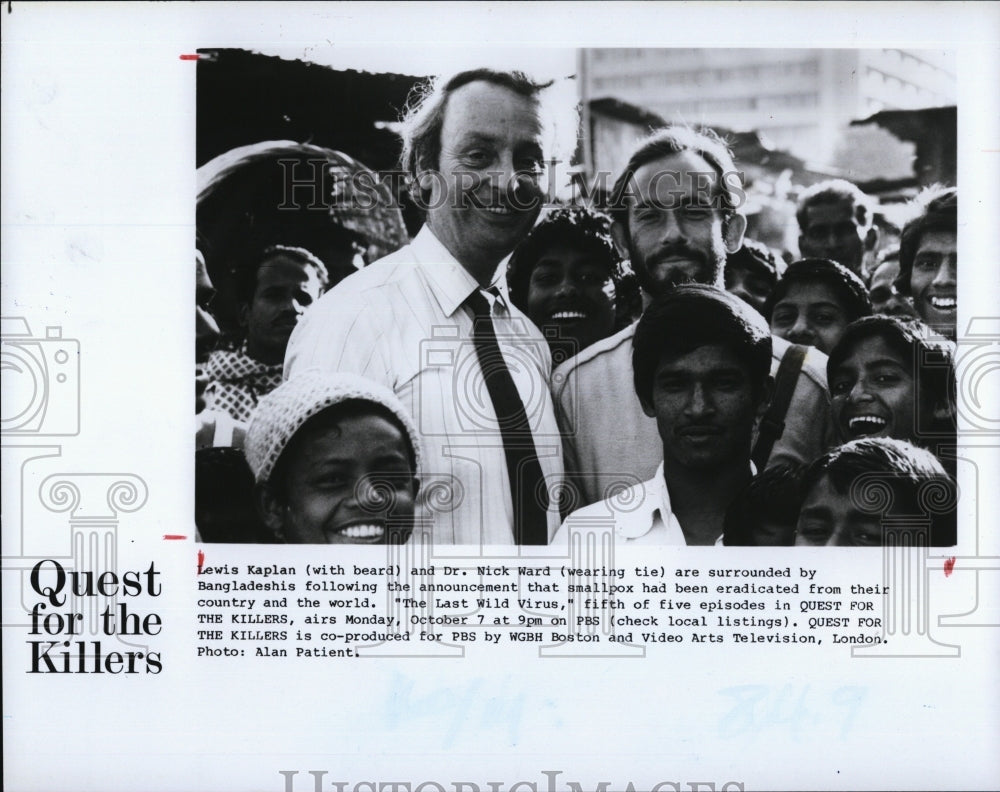 1985 Press Photo Lewis Kaplan &amp; Dr. Nick Ward in &quot;Quest For Killers&quot; - RSM08689 - Historic Images