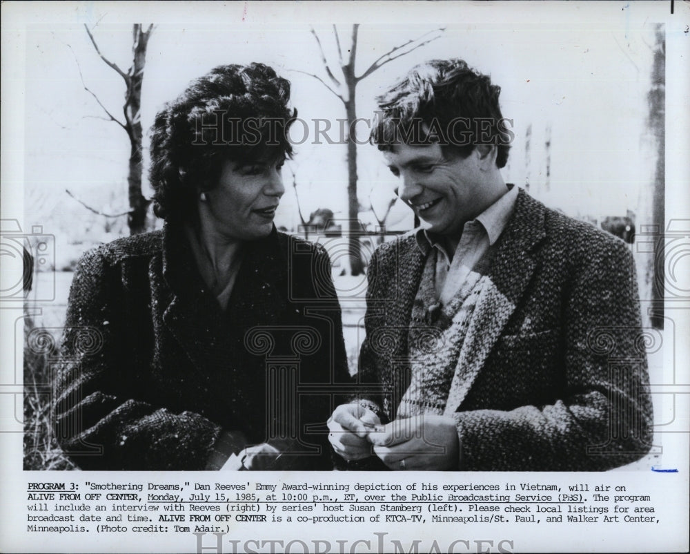 1985 Press Photo Dan Reeves, Susan Stamberg &quot;Alive From Off Center&quot; - RSM08701 - Historic Images