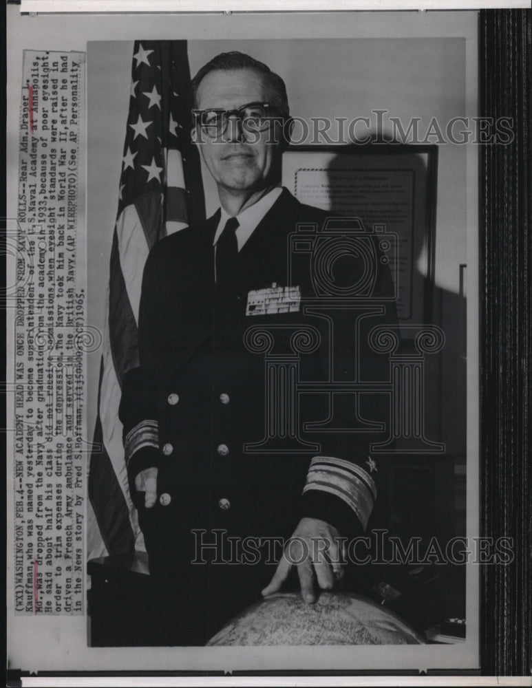 1965 Press Photo Rear Admiral Draper L. Kauffman US Naval Academy - Historic Images