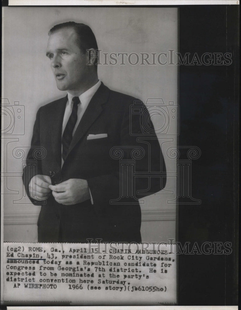 1966 Press Photo Ed Chapin President Rock City Gardens republican Candidate - Historic Images