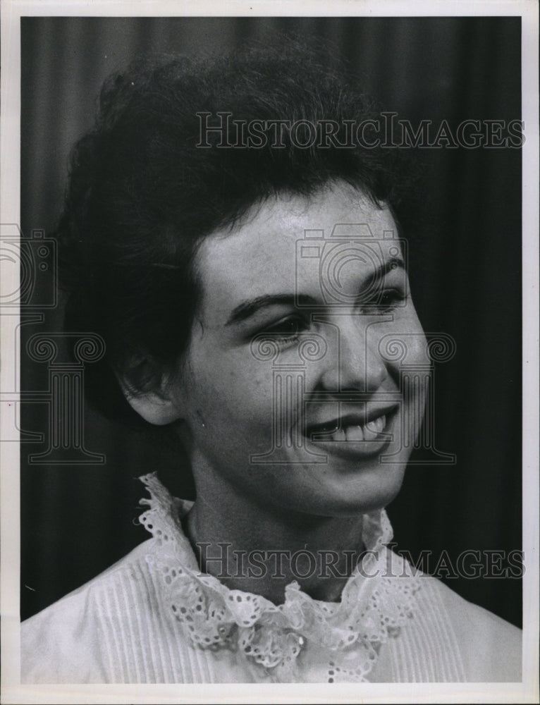 Dale Rowse Smiling portrait white collared lacy shirt - Historic Images