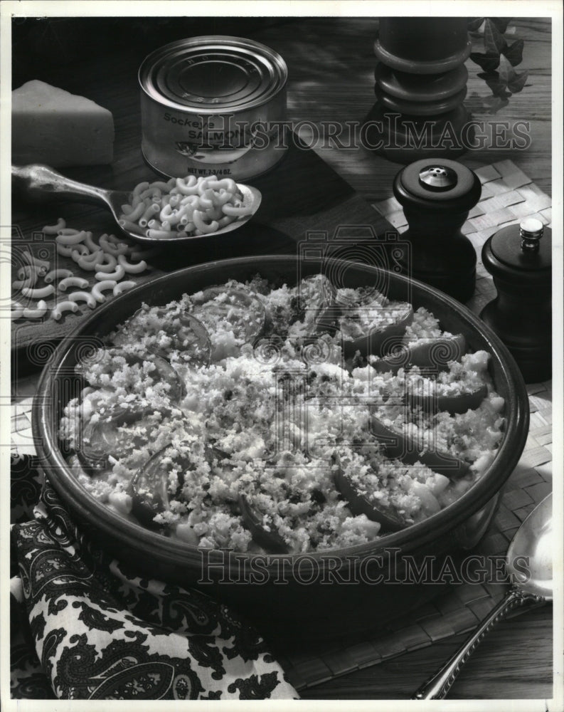 1978 Press Photo Salmon macaroni and cheese casserole - RSM09885 - Historic Images