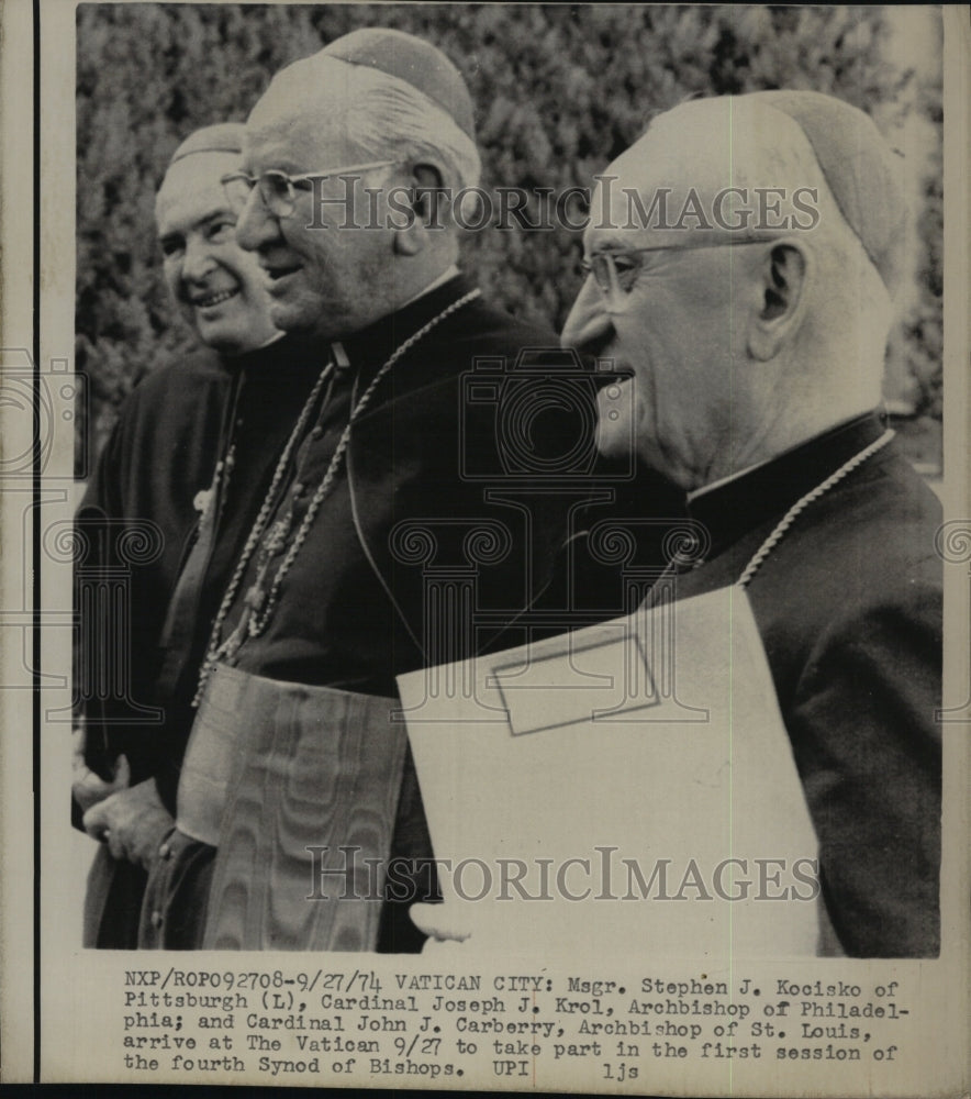 1974 Press Photo Msgr. S. J. Kocisko, Cardinal J. Krol, Cardinal J. Carberry - Historic Images