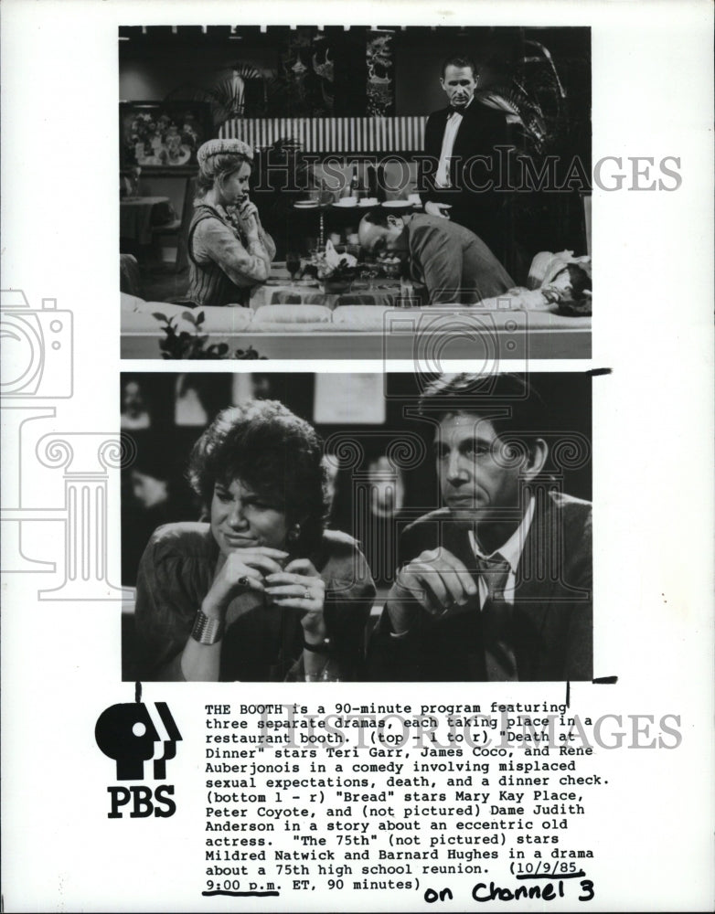 1985 Press Photo Mary Kay Place Peter Coyote Bread The Booth - RSM10143 - Historic Images