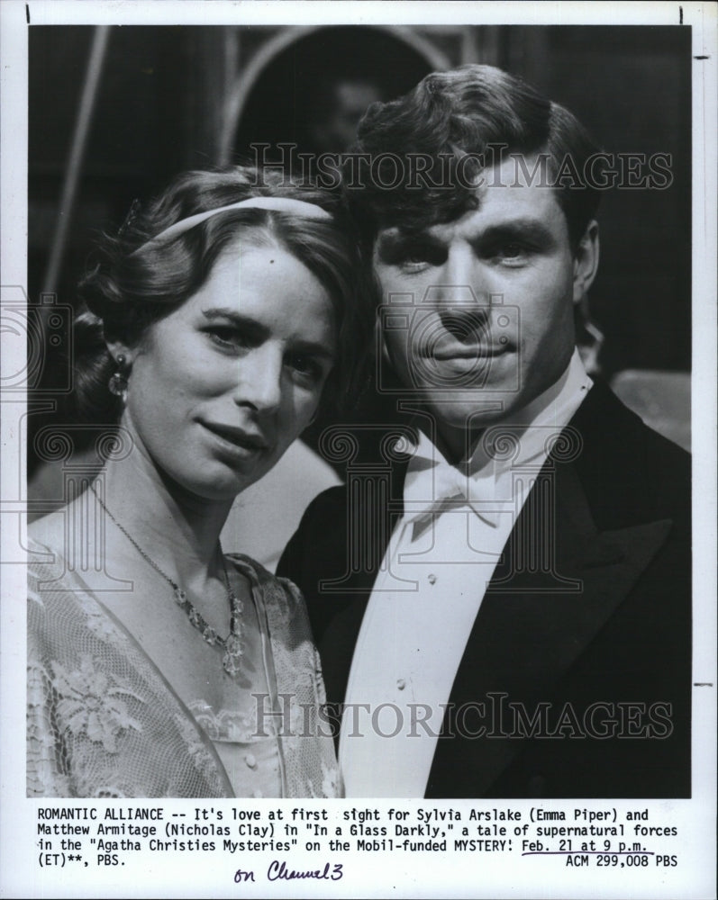 1985 Press Photo Emma Piper, Nicholas Clay &quot;Agatha Christies Mysteries&quot; - Historic Images