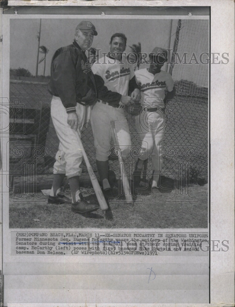 Press Photo Ex-Senator Eugene McCarthy wears Washington Senators uniform - Historic Images