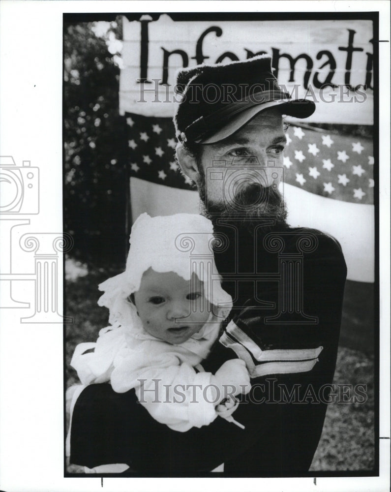 1991 Press Photo Pat Jaquith Civil War Re-enactment Pioneer settlement - Historic Images