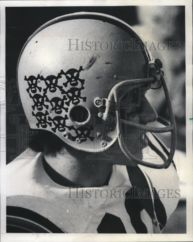 1974 Press Photo John Barkowski of St.Laurence with his Halloween Helmet. - Historic Images