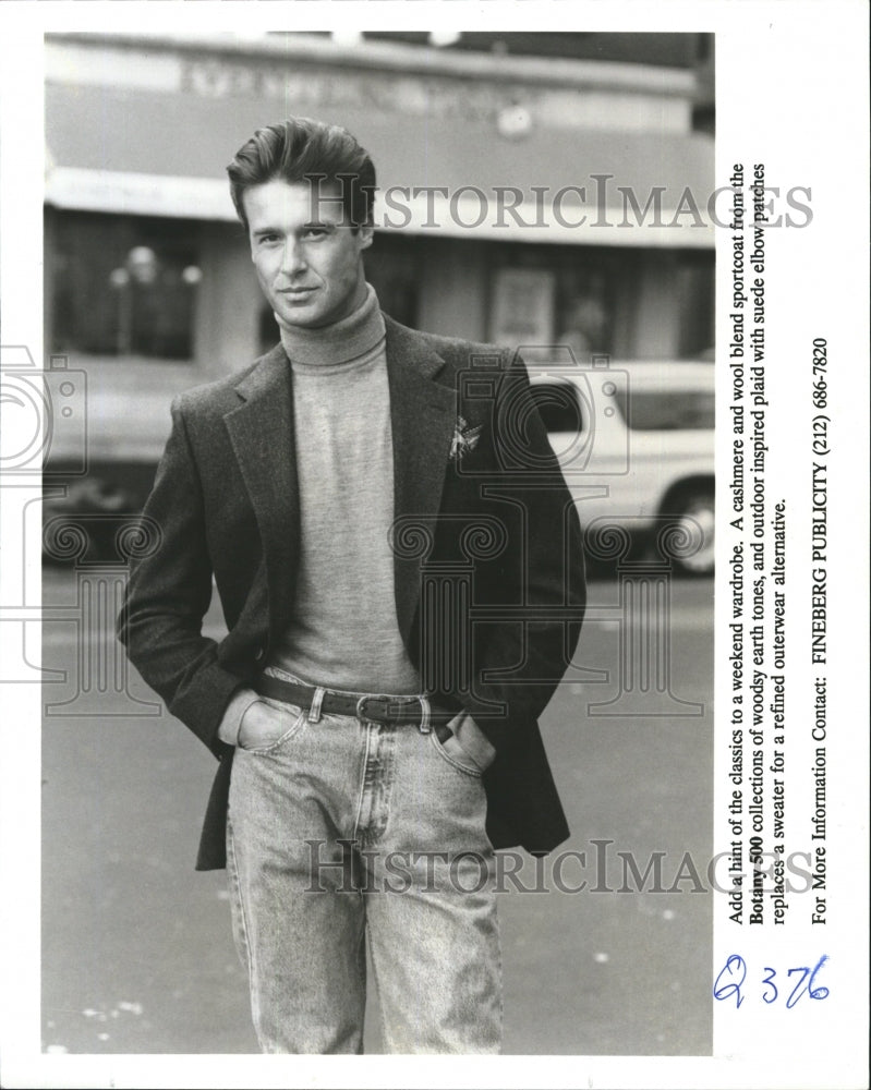 1992 Press Photo Cashmere and wool blend sportcoat from Botany 500 collection - Historic Images