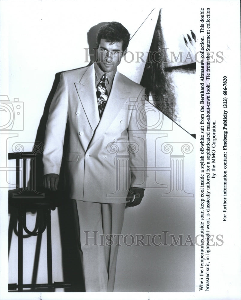 1992 Press Photo Stylish off-white suit from Bernhard Altmann collection - Historic Images