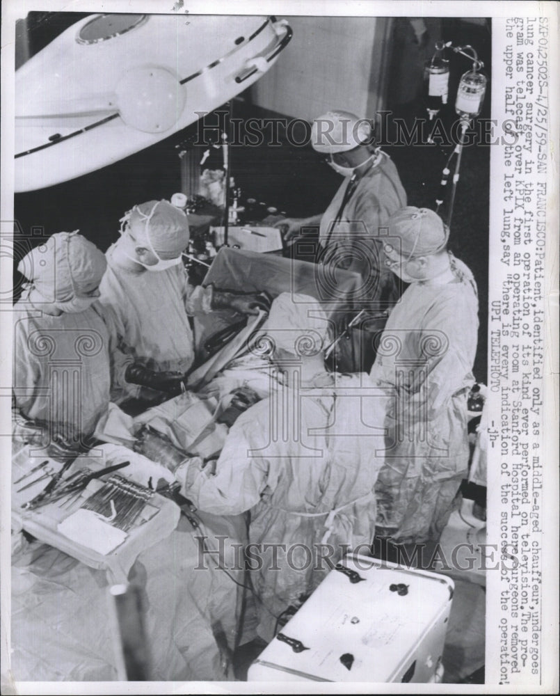 1959 Press Photo Lung Cancer surgery performed on Television in Stanford Hosp. - Historic Images