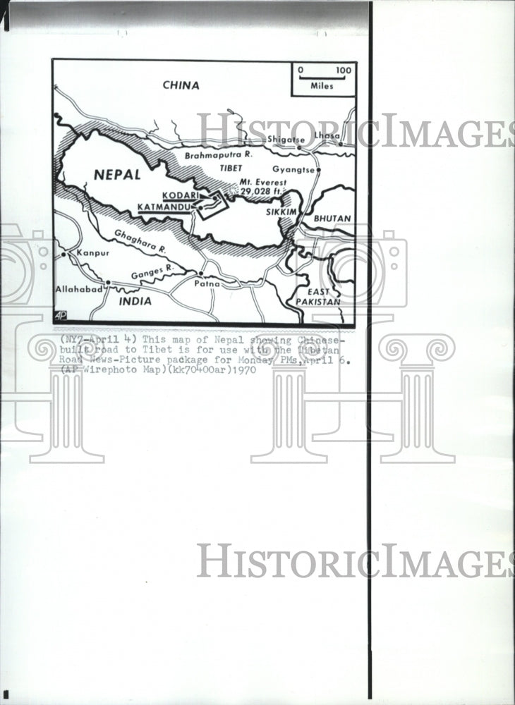 1970 Press Photo Nepal Maps Tibetan road India Pakistan - RSM11063 - Historic Images