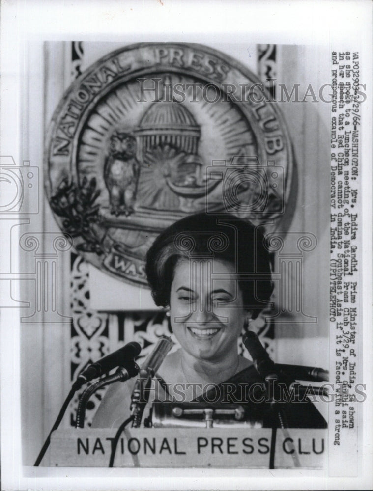 1966 Press Photo Mrs. Indira Gandhi luncheon meeting National Press Club - Historic Images