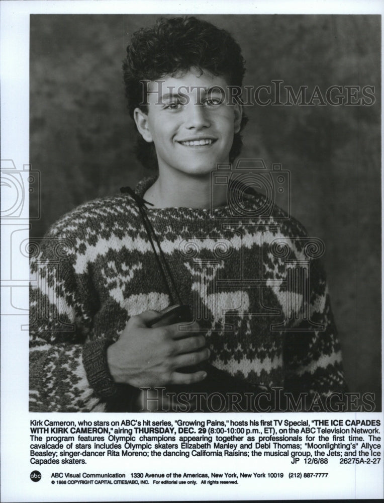 1988 Press Photo Actor Kirk Cameron Hosts &quot;The Ice Capades&quot; - RSM11091 - Historic Images