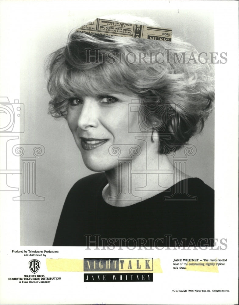 1992 Press Photo Show host, Jane Whitney for &quot;Night Talk&quot; - Historic Images