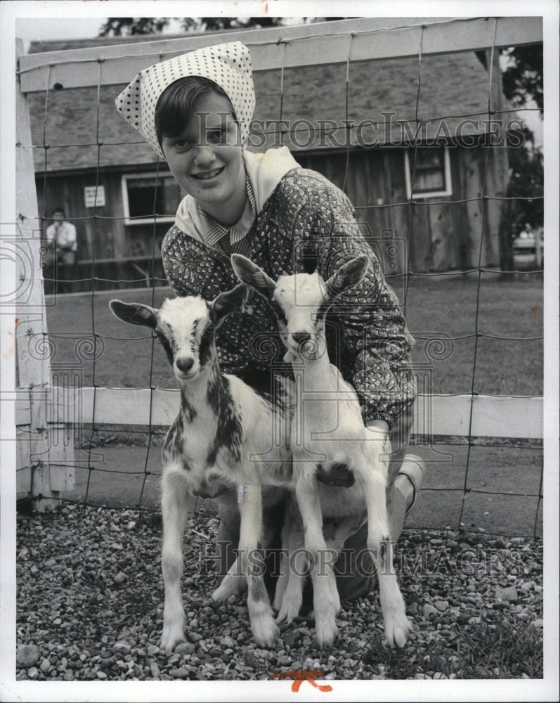 1967 Press Photo Barbara Welton &amp; some baby goats in Michigan - Historic Images