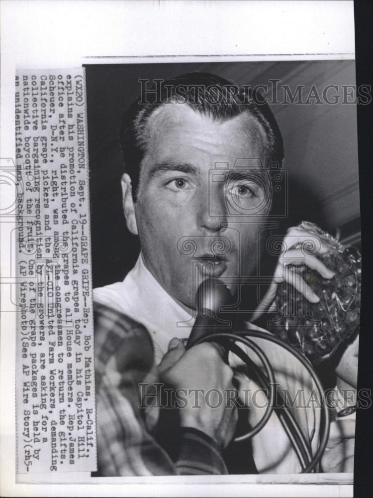 1968 Press Photo Bob Mathias, Congressman, California, Grape Growers, AFL CIO - Historic Images