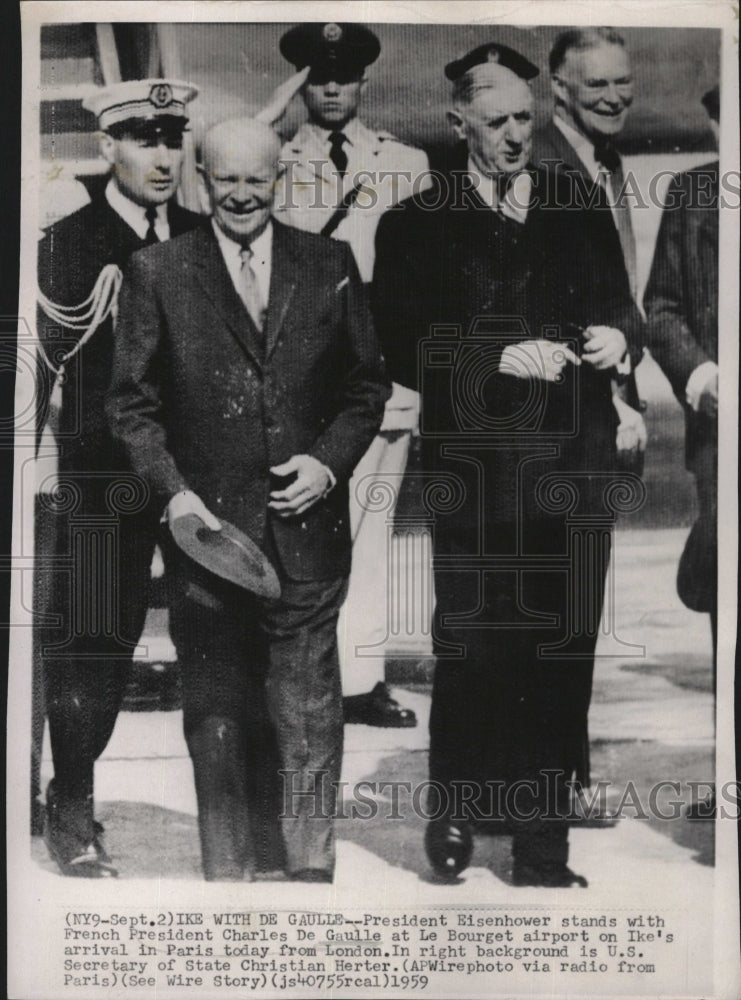 1959 Press Photo US President Dwight Eisenhower, Charles De Gaulle, France - Historic Images