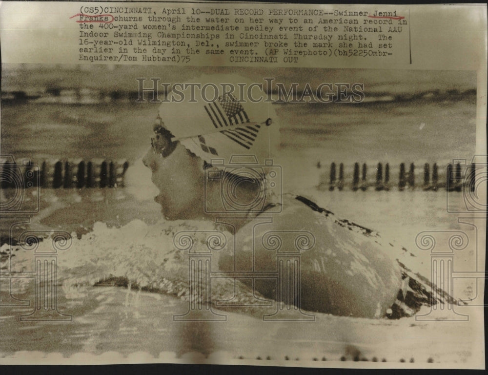 1975 Press Photo Swimmer Jenni Franks in 400 yd medley in Cinncinati - RSM11987 - Historic Images