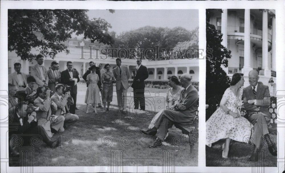 1954 Press Photo President and Mrs. Eisenhower with Reporters - RSM12151 - Historic Images