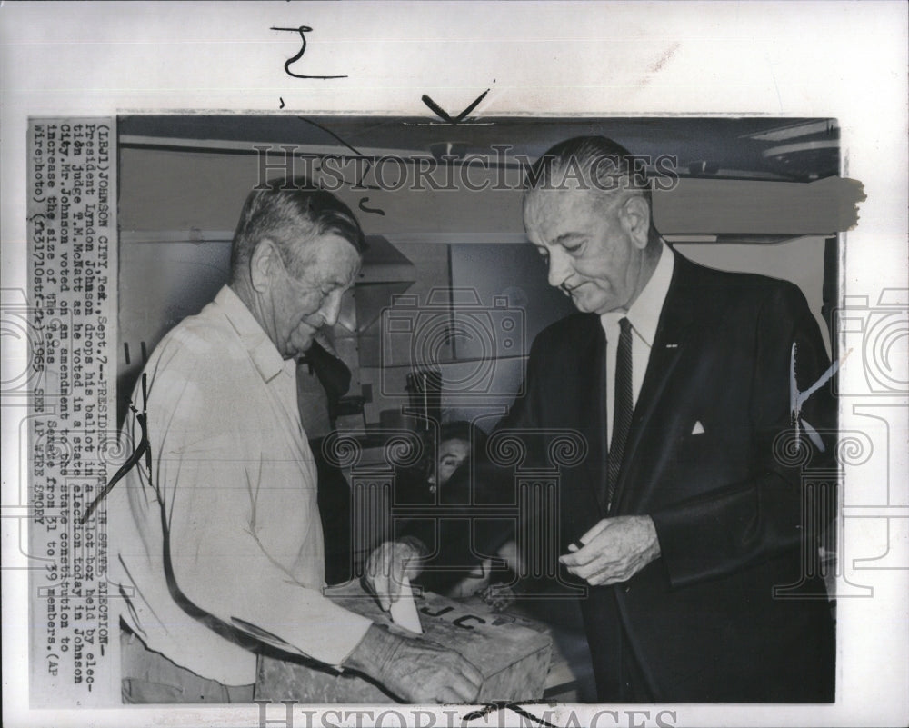 1965 President Lyndon Johnson Voting in Home State - Historic Images