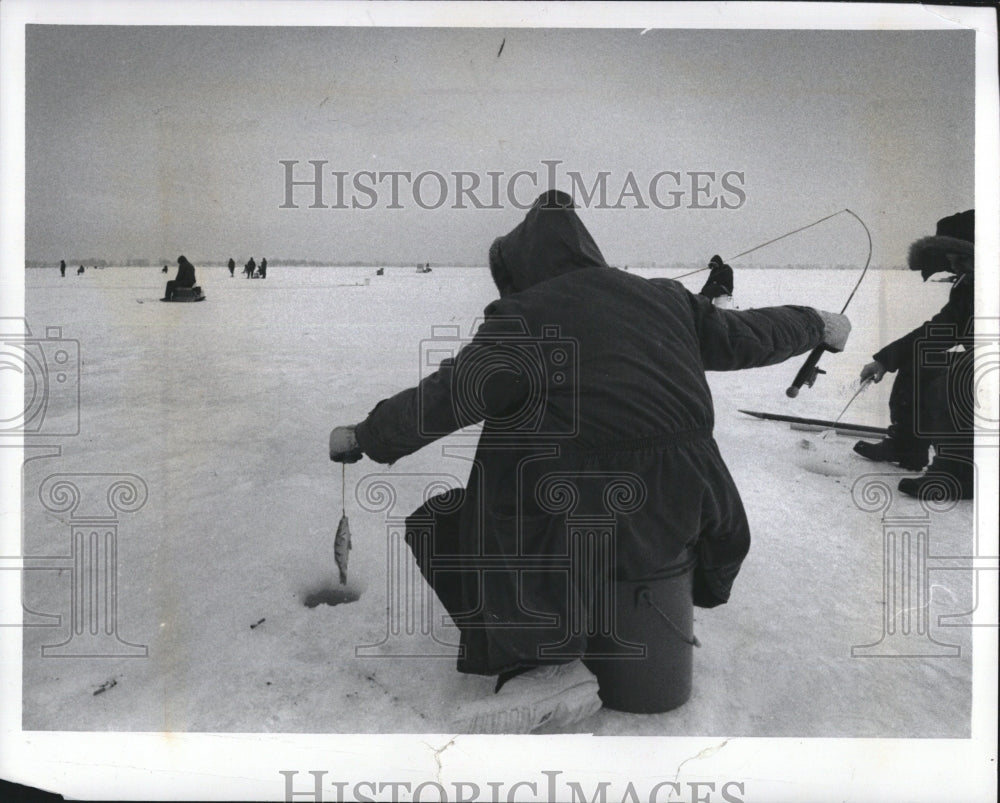 1978 Ice Fishing Anchor Bay Michigan - Historic Images