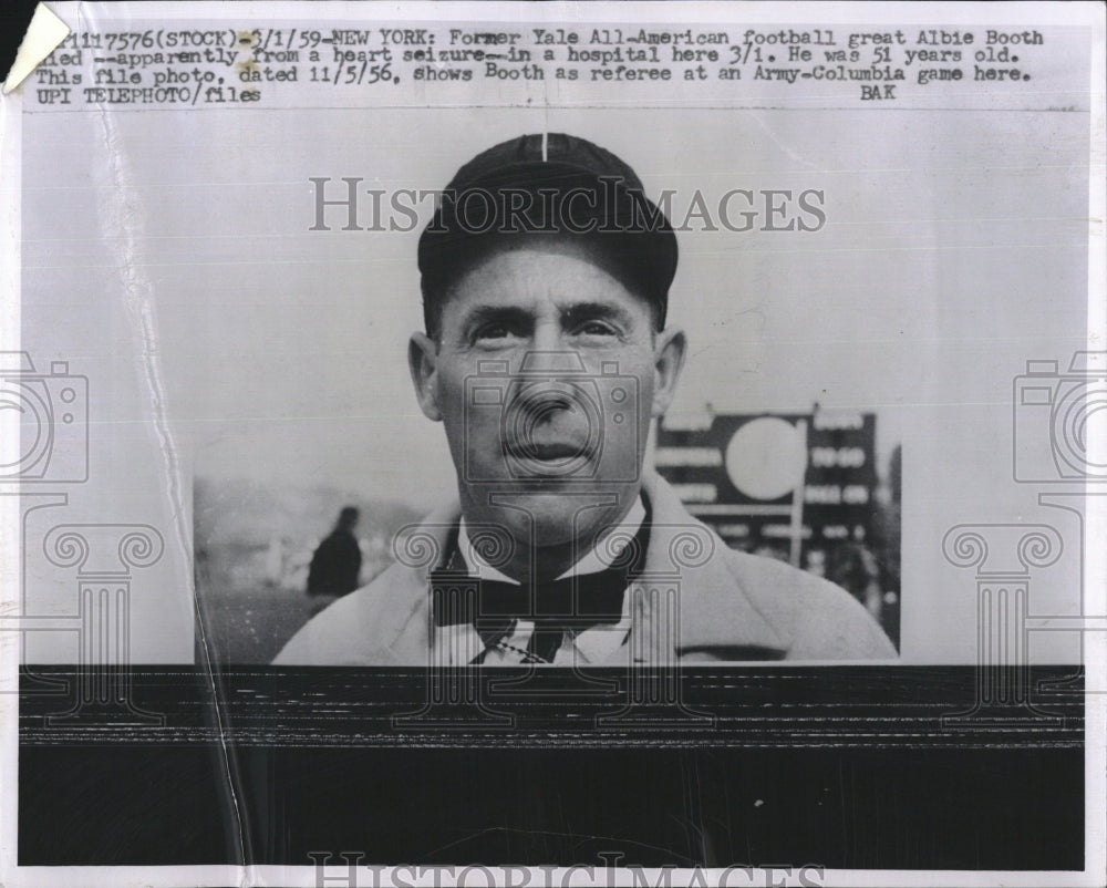 1959 Press Photo Death of Former Yale All-American football great Albie Booth - Historic Images