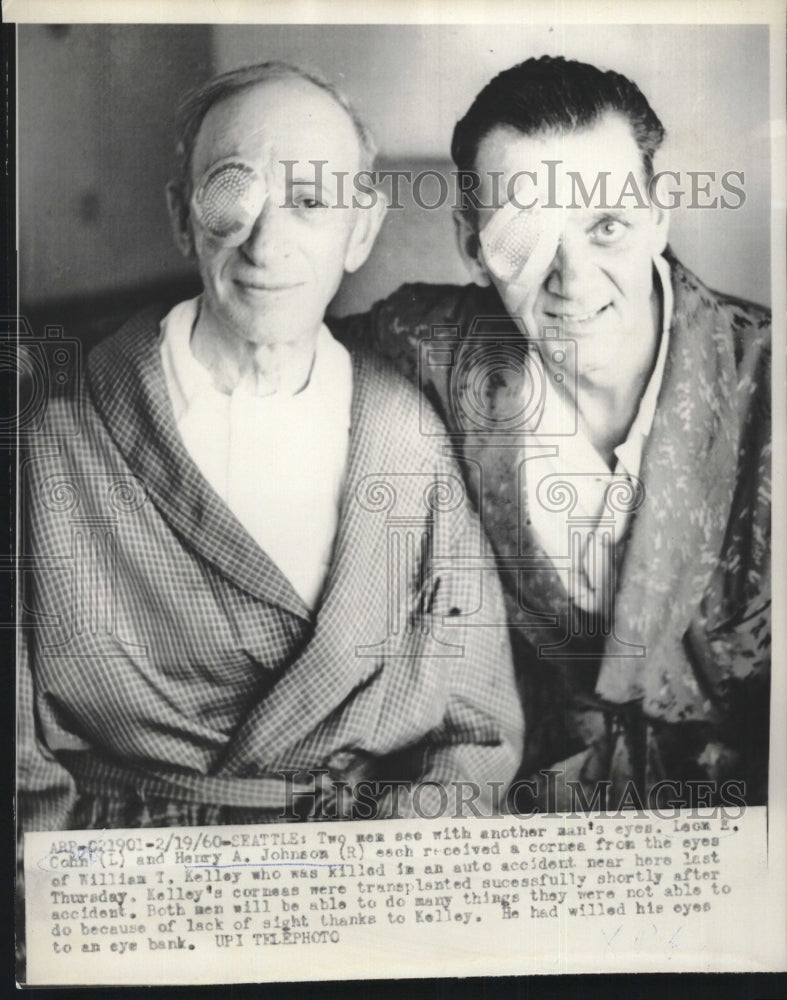 1960 Press Photo Leon Cohn Henry Johnson cornea eyes William Kelley accident - Historic Images