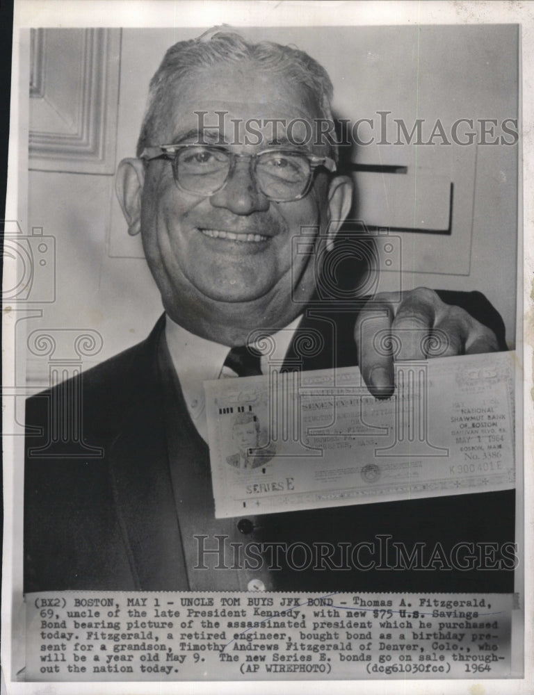 1964 Press Photo Thomas A. Fitzgerald uncle late President Kennedy bond - Historic Images