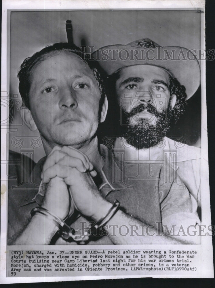 1959 Press Photo rebel soldier Pedro Morejon war courts building trial war crime - Historic Images