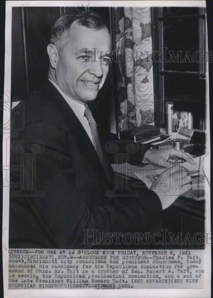1951 Charles P. Taft Cincinnati city councilman candidacy governor - Historic Images