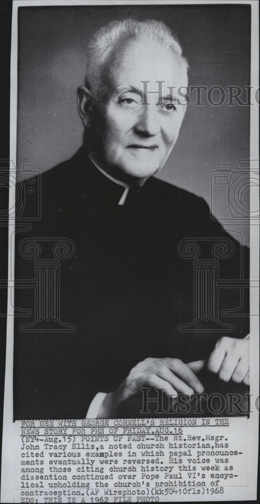 1968 Press Photo Rev. Msgr. John Tracy Ellis noted church historian - RSM14959 - Historic Images