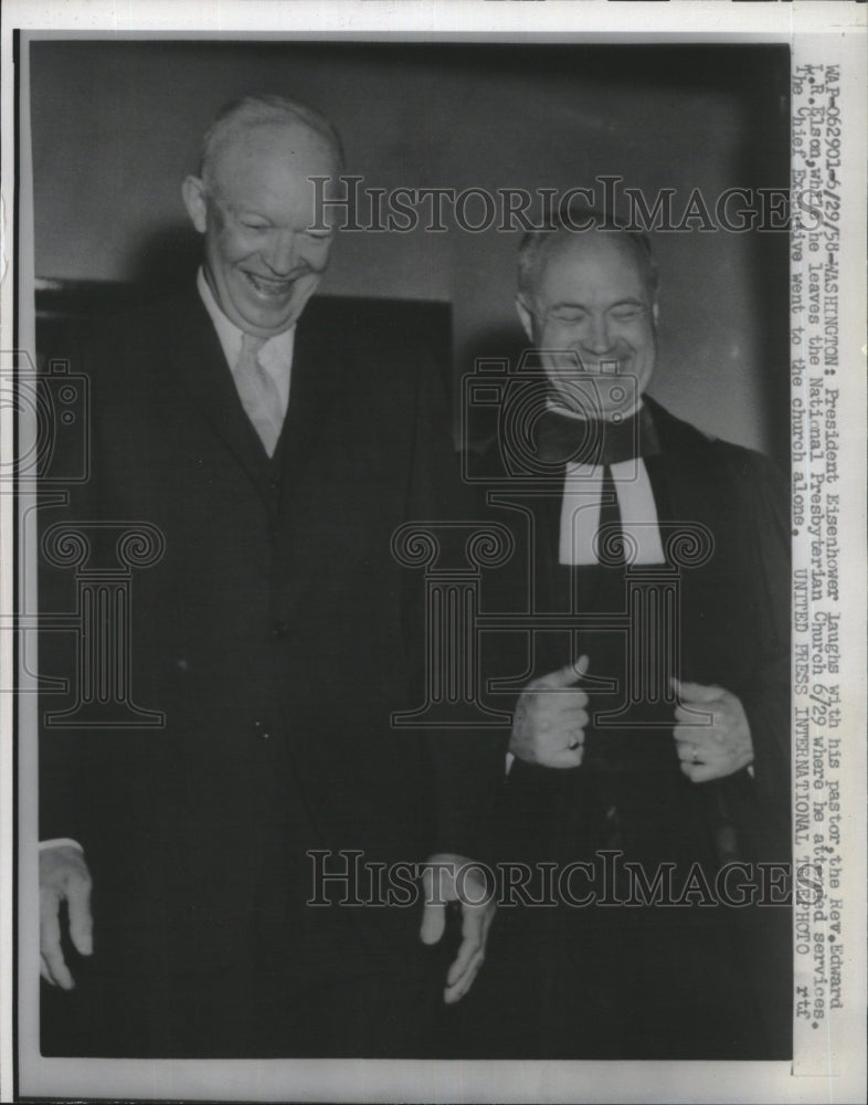 1958 Press Photo President Eisenhower pastor Rev. Edward Elson Church - Historic Images