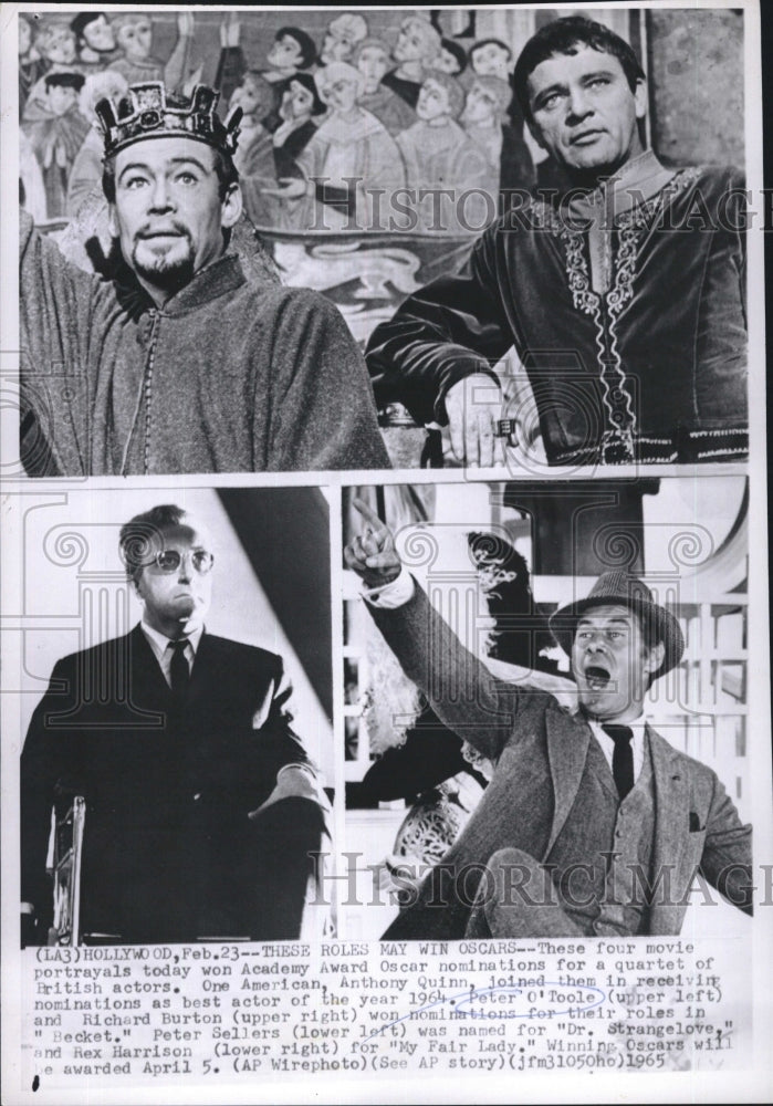 1965 Press Photo Peter O'Toole Richard Burton Becket Peter Sellers Rex Harrison - Historic Images