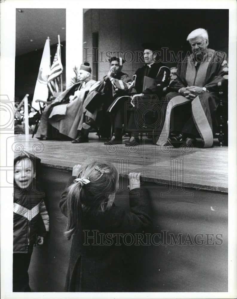 1984 Tip O'Neil Library dedication Boston College podium-Historic Images