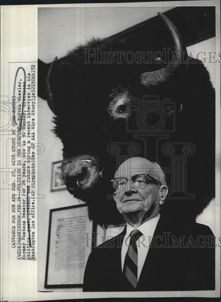 1972 Press Photo Burton Wheeler former Montana Senator interview Washington - Historic Images