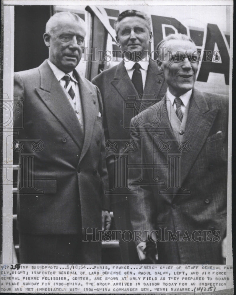 1954 Press Photo French Chief Of Staff General Paul Ely &amp; Raoul Salan - Historic Images