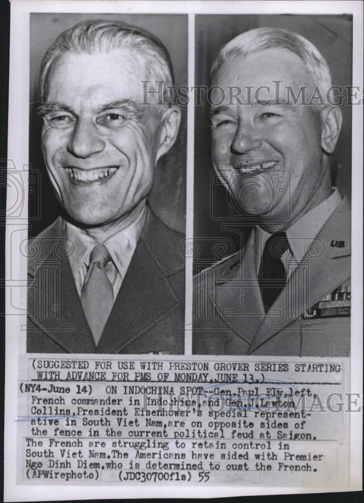 1955 Press Photo General J. Lawton Collins &amp; Paul Ely French Commander - Historic Images