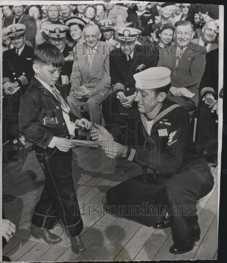 1951 Press Photo Terry Wayne Ellis on Cruiser Helena in California - RSM15813 - Historic Images