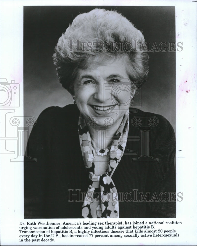 1992 Press Photo Dr. Ruth Westheimer America&#39;s Leading Sex Therapist ABC TV - Historic Images