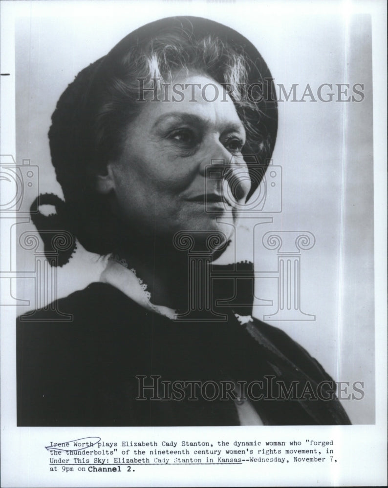 1979 Press Photo Actress Irene Worth in &quot;Under the Sky&quot; &quot;Elizabeth Cady Stanton&quot; - Historic Images