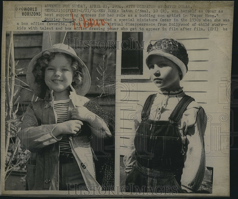 1974 Press Photo child stars Shirley Temple and Tatum O&#39;Neal - RSM17355 - Historic Images