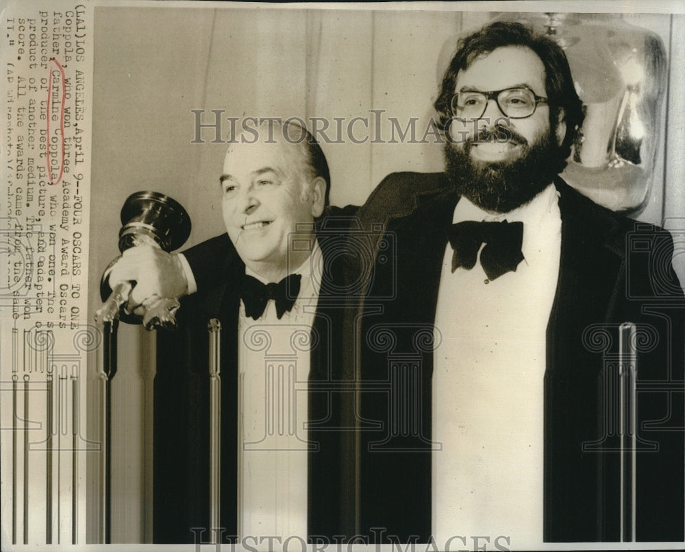1975 Press Photo director Francis Coppola and father, Carmine Coppola at Oscars - Historic Images