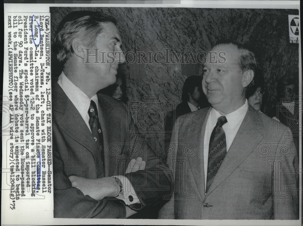 1975 Press Photo Sen. Russell Long of Senate Finance Committee &amp; Lloyd Bentsen - Historic Images