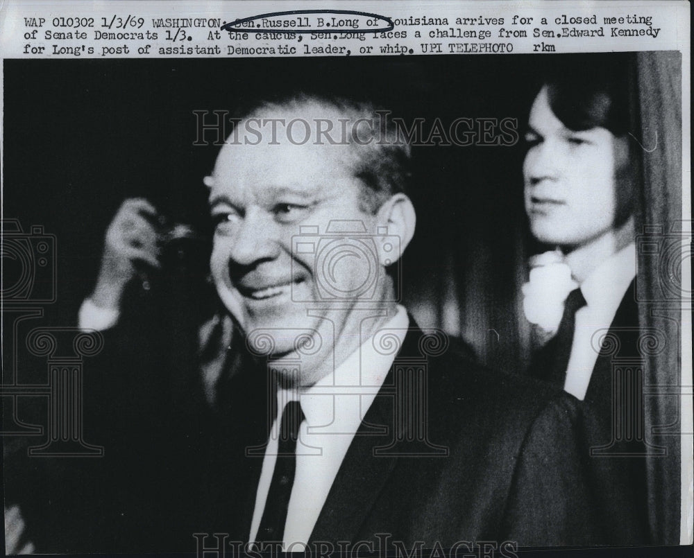 1969 Press Photo Russell Long at Closed Democratic Meeting - Historic Images