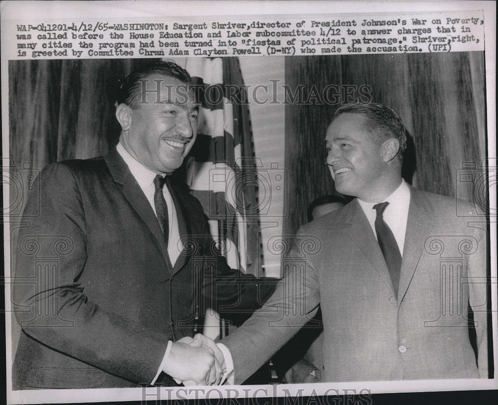 1965 Press Photo Sargent Shriver, Committee Chairman Adam Clayton Powell - Historic Images